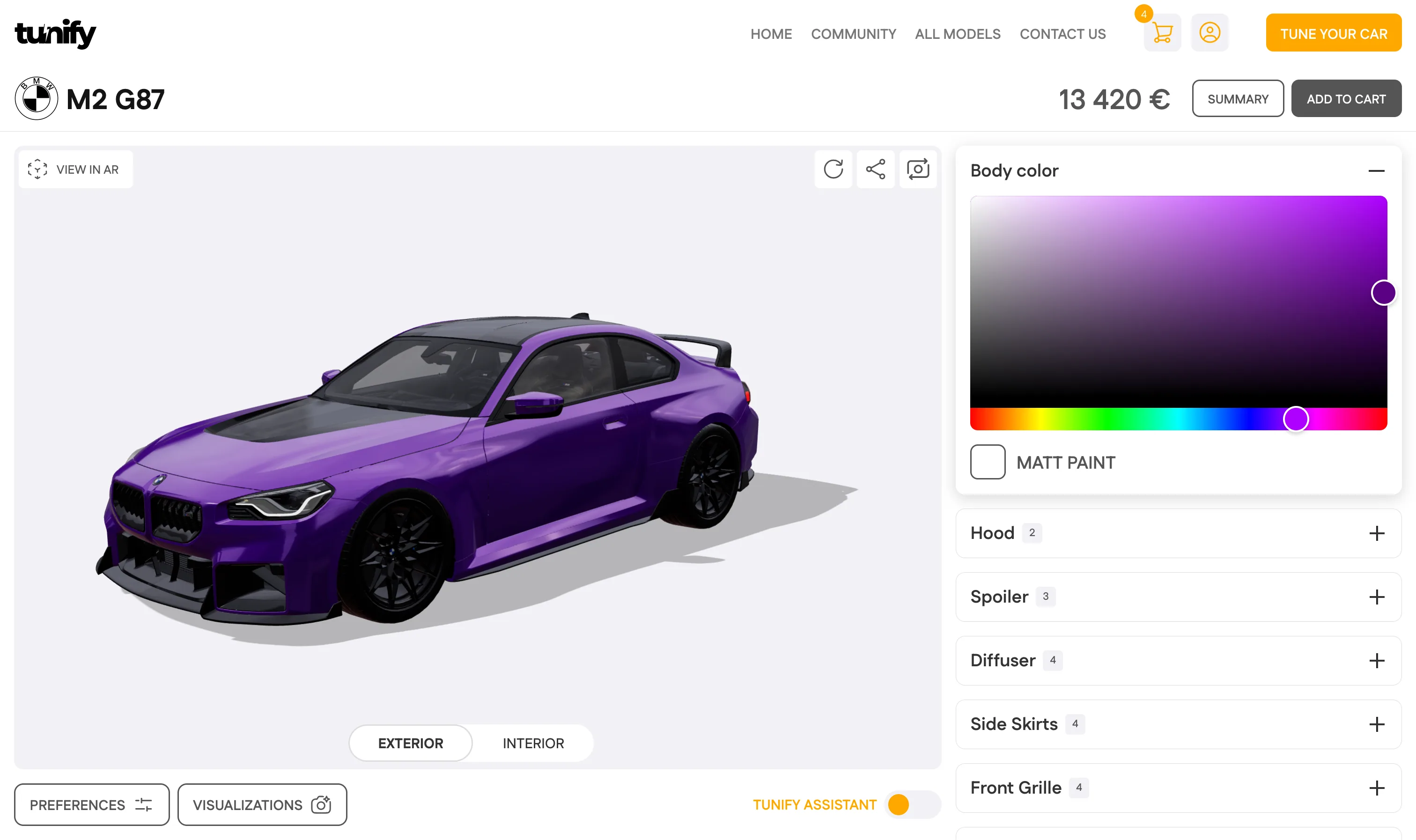 Exterior customization interface preview